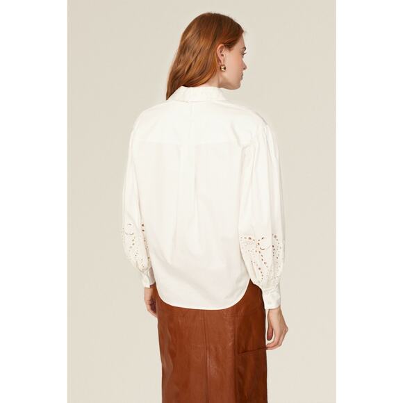 KATE SPADE NEW YORK Off White Poplin Floral Cutout Button Up Shirt Size 12 - Picture 3 of 16